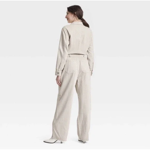NWT Women's Denim Baggy Jumpsuit - Universal Thread Beige One Piece Size 4 - Picture 5 of 16